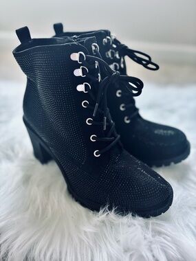 torrid Black Lace-Up Chunky Heel Ankle Boots